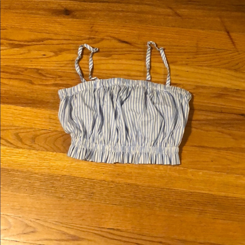 Blue white pinstripe crop top forever 21 small